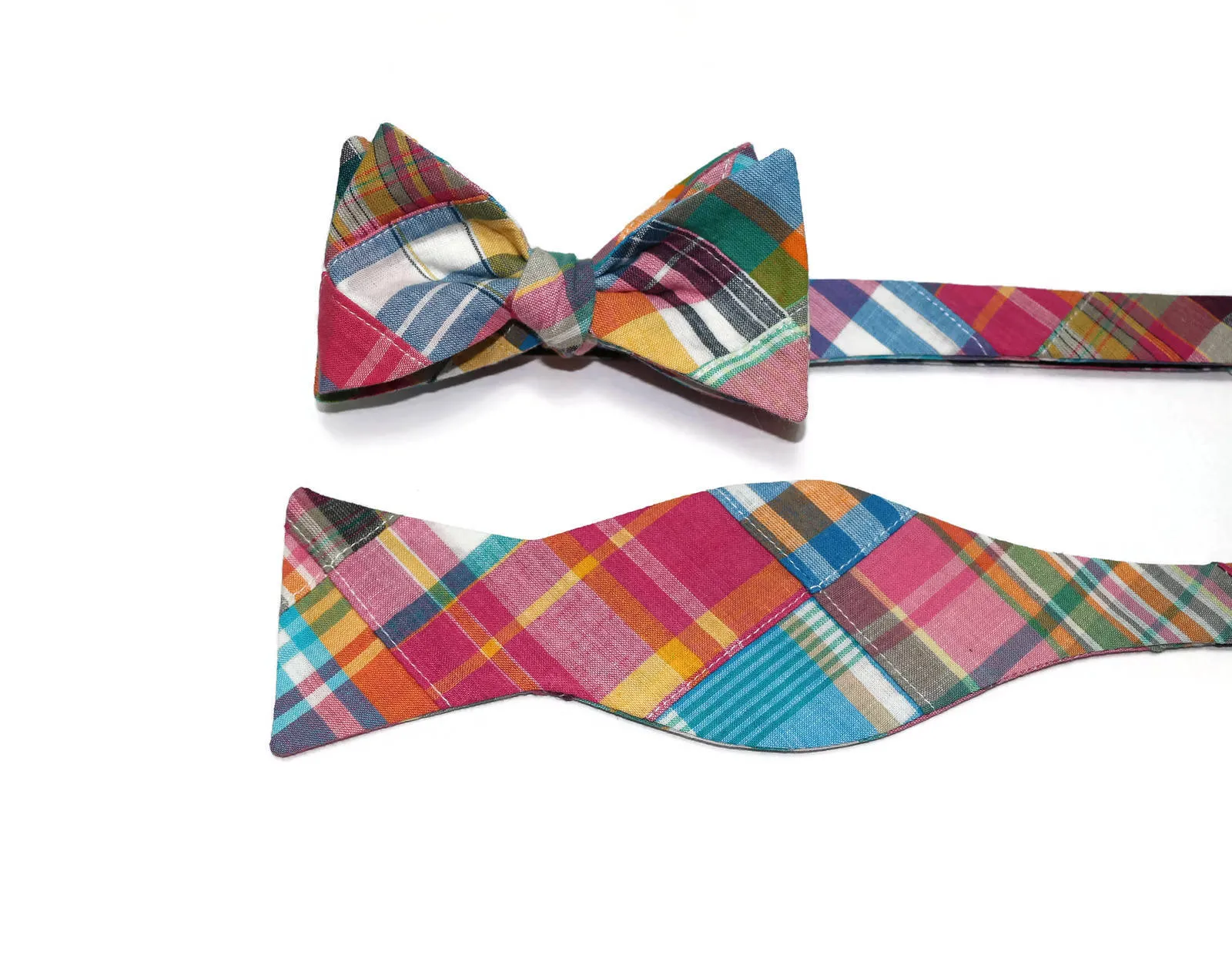 Summer Madras Patchwork Plaid Bow Tie