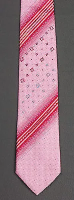 Taiyo Silk Neck Tie Red Stripes In Pink With Lattice Pattern & Rhinestones