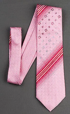 Taiyo Silk Neck Tie Red Stripes In Pink With Lattice Pattern & Rhinestones