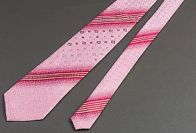 Taiyo Silk Neck Tie Red Stripes In Pink With Lattice Pattern & Rhinestones