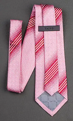 Taiyo Silk Neck Tie Red Stripes In Pink With Lattice Pattern & Rhinestones
