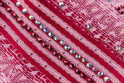 Taiyo Silk Neck Tie Red Stripes In Pink With Lattice Pattern & Rhinestones