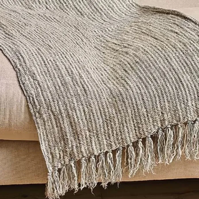 Textured Linen Green Stripe Throw - 140x200 cm