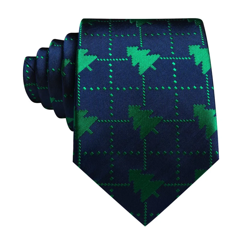 Ties2you Dark Blue Green Christmas Tree Plaid Men's Tie Pocket Square Cufflinks Set