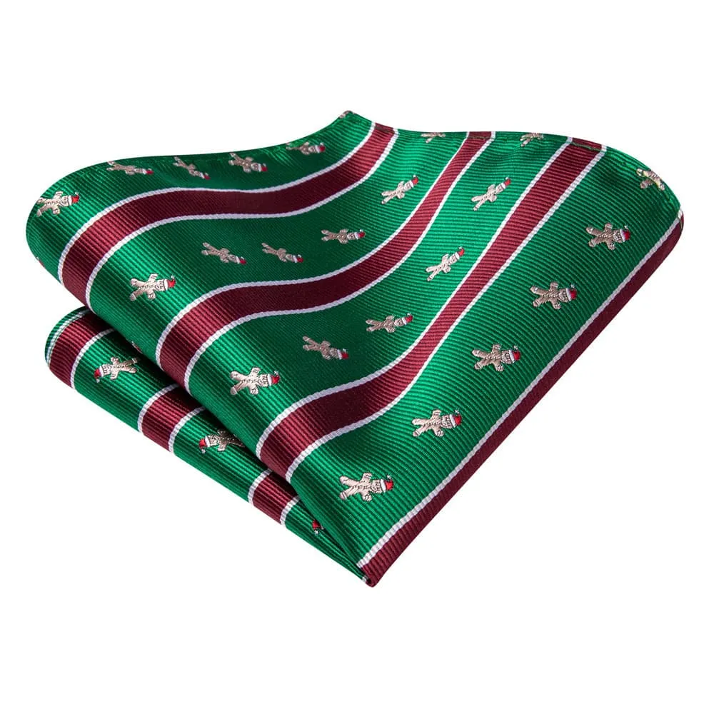 Ties2you Green Red Striped Christmas Gingerbread Necktie Square Cufflinks Set