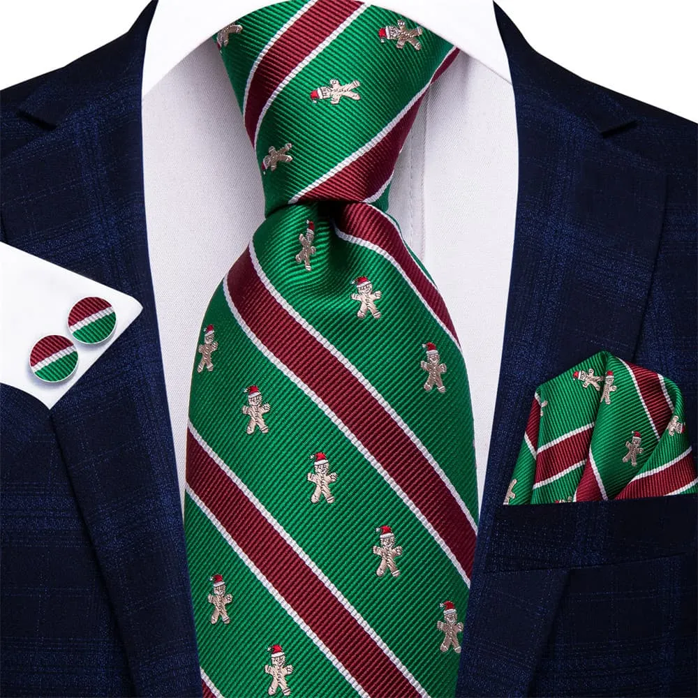 Ties2you Green Red Striped Christmas Gingerbread Necktie Square Cufflinks Set