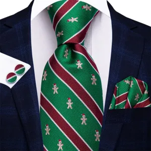 Ties2you Green Red Striped Christmas Gingerbread Necktie Square Cufflinks Set