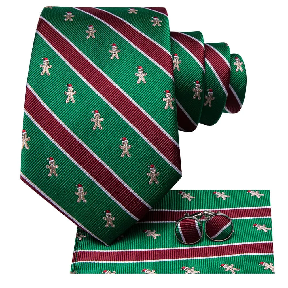 Ties2you Green Red Striped Christmas Gingerbread Necktie Square Cufflinks Set