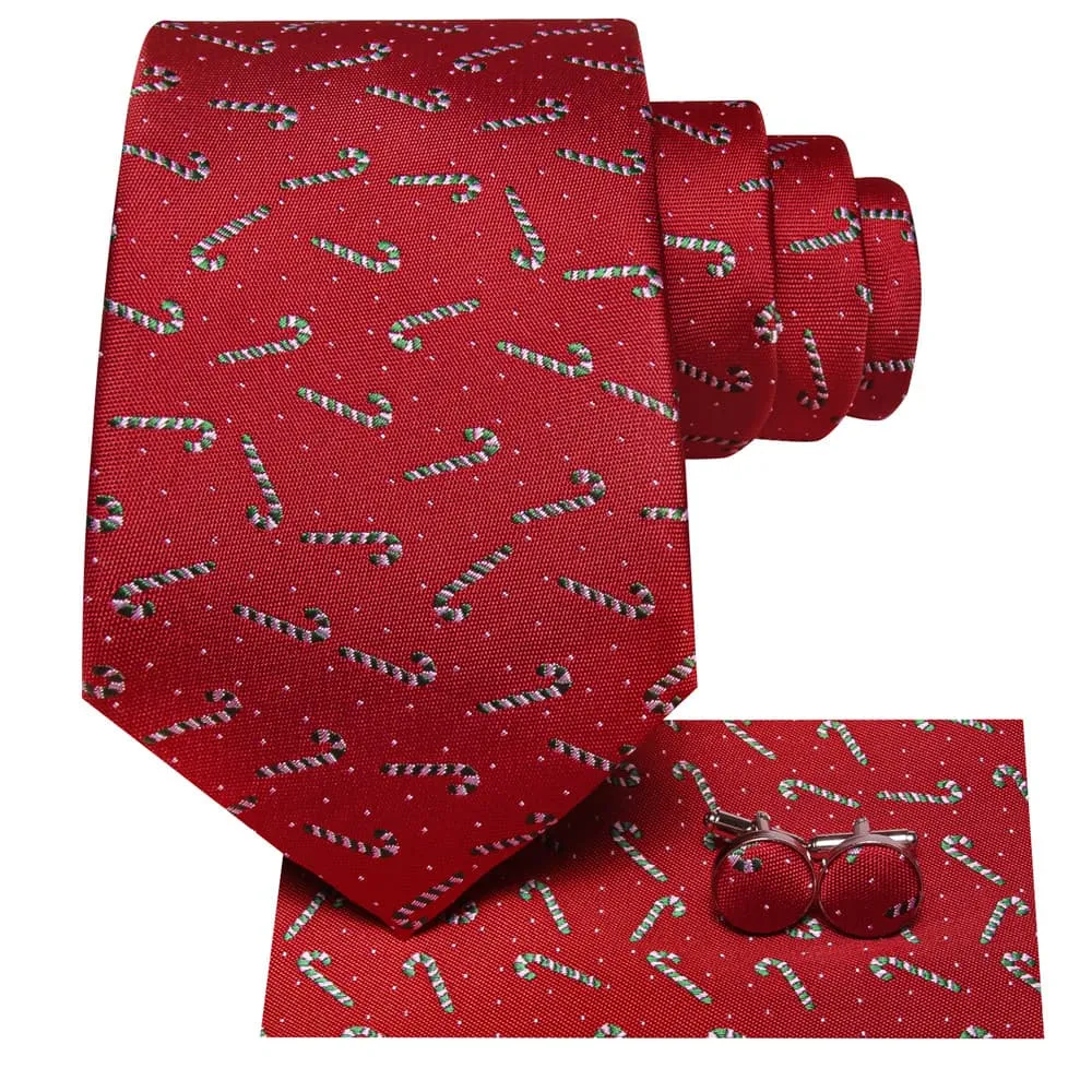 Ties2you Red Christmas Candy Cane Necktie Square Cufflinks Set