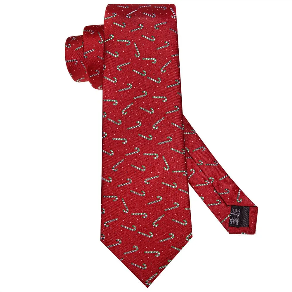 Ties2you Red Christmas Candy Cane Necktie Square Cufflinks Set