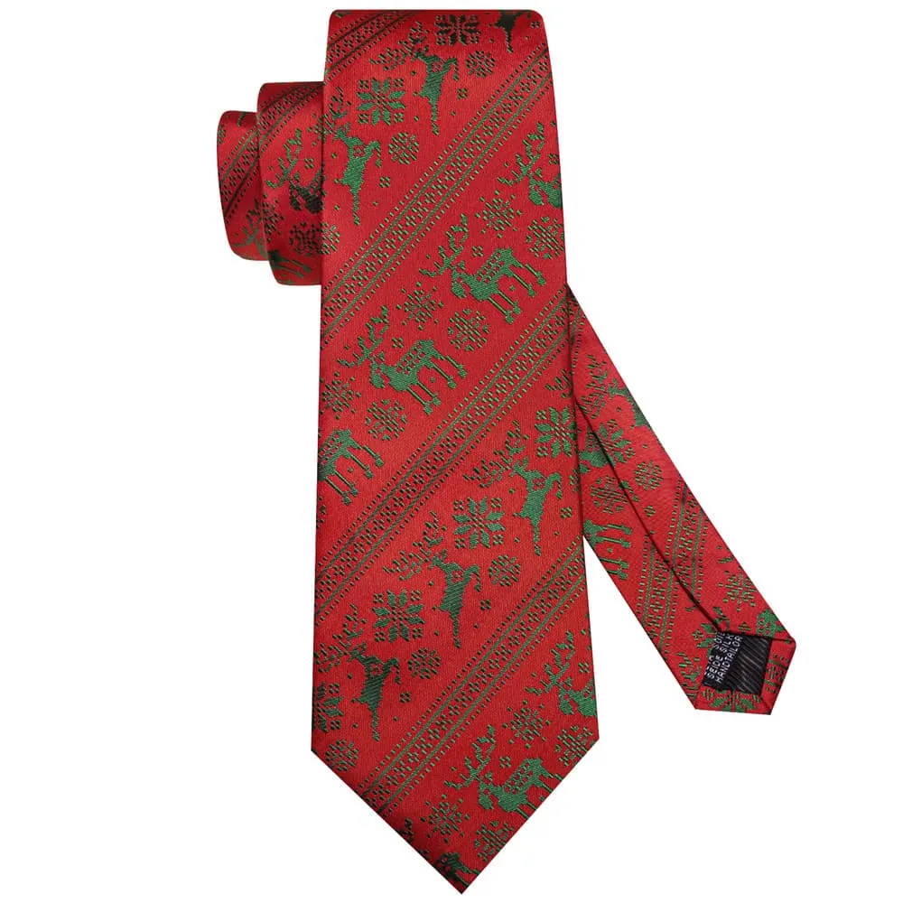 Ties2you Red Green Christmas Elk Necktie Square Cufflinks Set