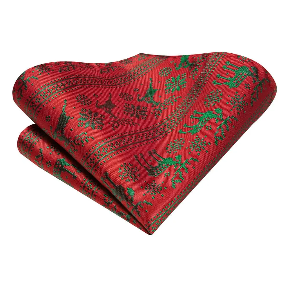 Ties2you Red Green Christmas Elk Necktie Square Cufflinks Set