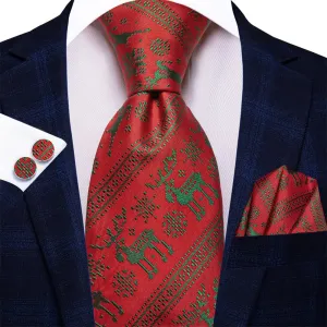 Ties2you Red Green Christmas Elk Necktie Square Cufflinks Set