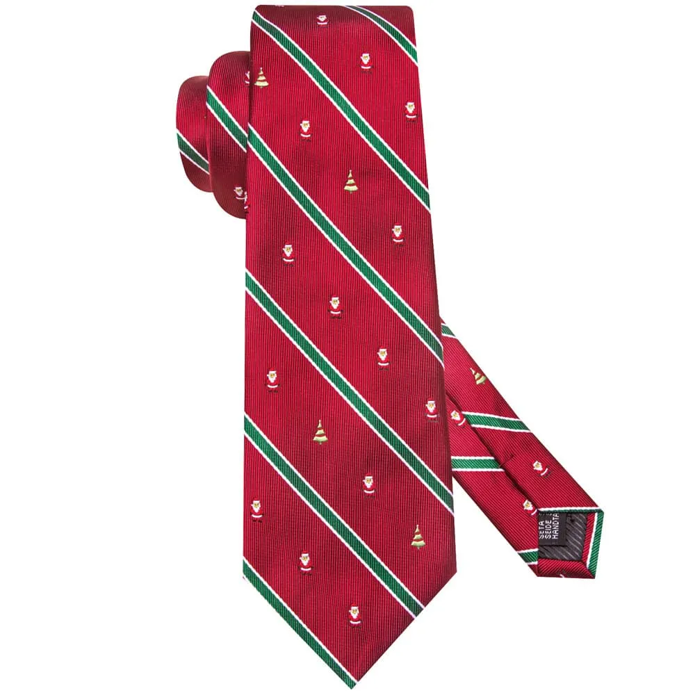 Ties2you Red Green Striped Christmas Santa Claus Necktie Square Cufflinks Set
