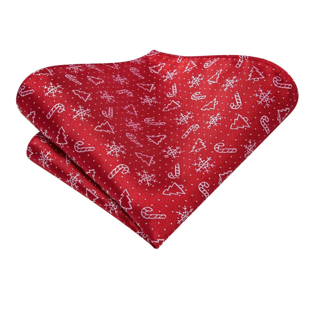 Ties2you Red White Christmas Snowflake Tree Candy Cane Necktie Square Cufflinks Set