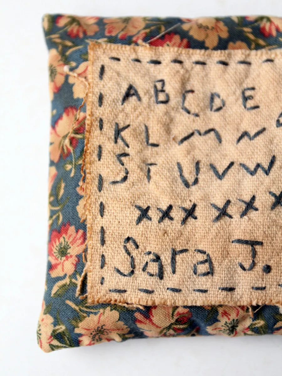vintage embroidery work sampler pillow