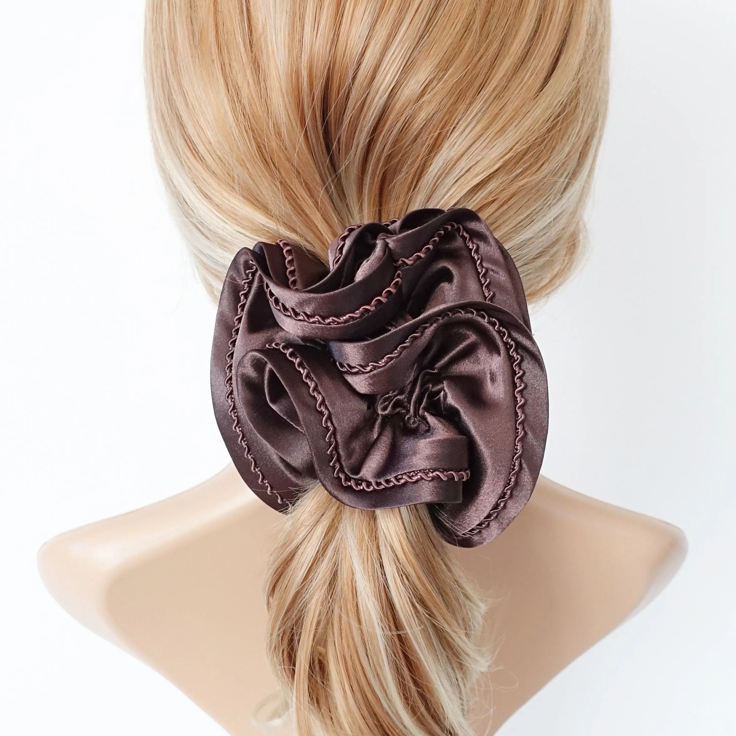 waved thread decorated satin scrunchies women hair elastic scrunchy