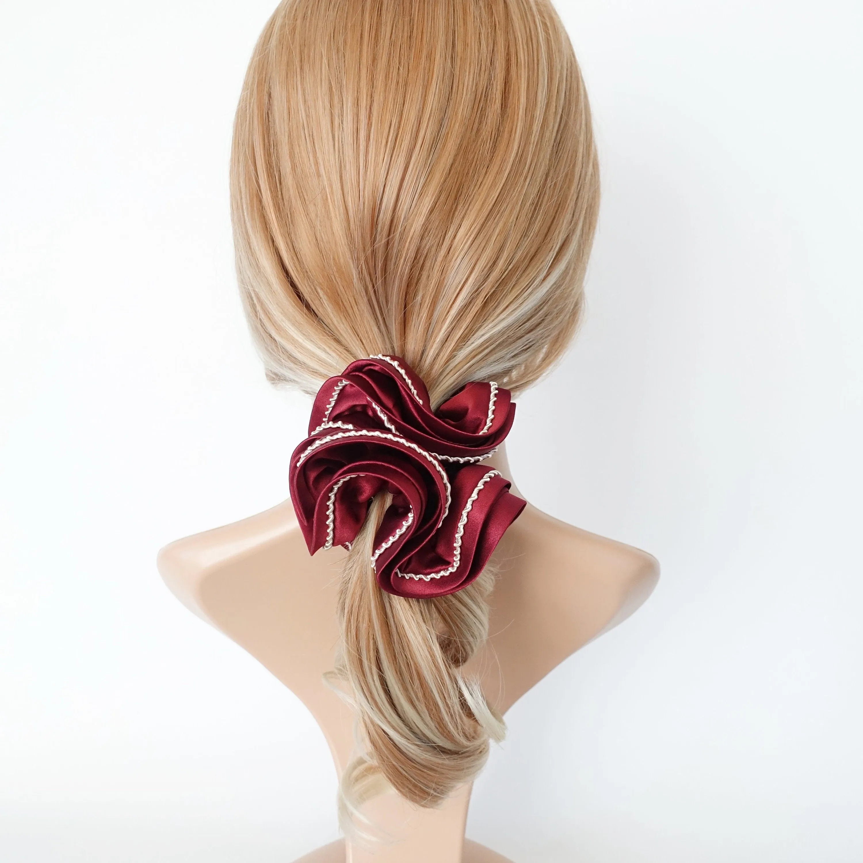 waved thread decorated satin scrunchies women hair elastic scrunchy