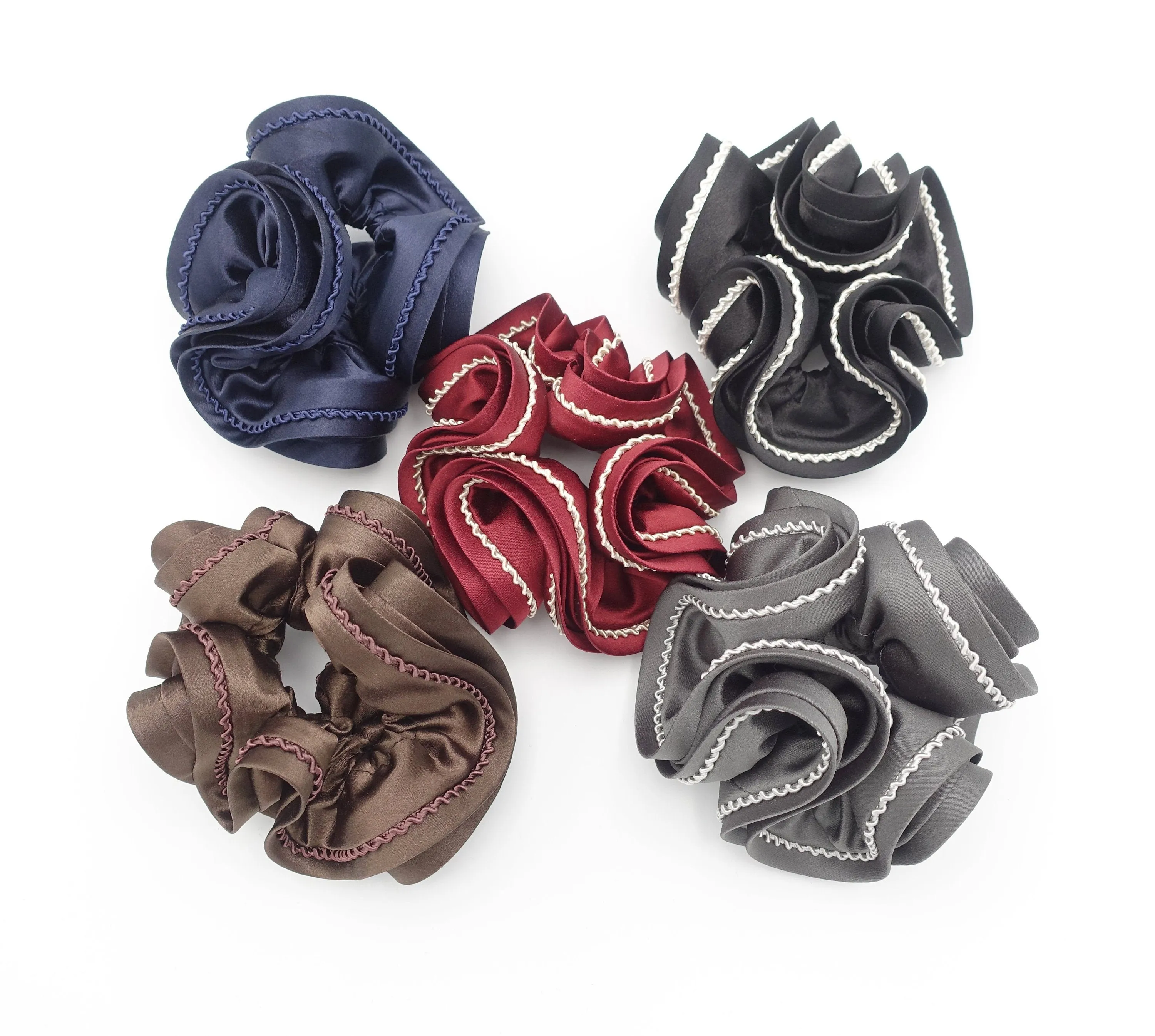 waved thread decorated satin scrunchies women hair elastic scrunchy