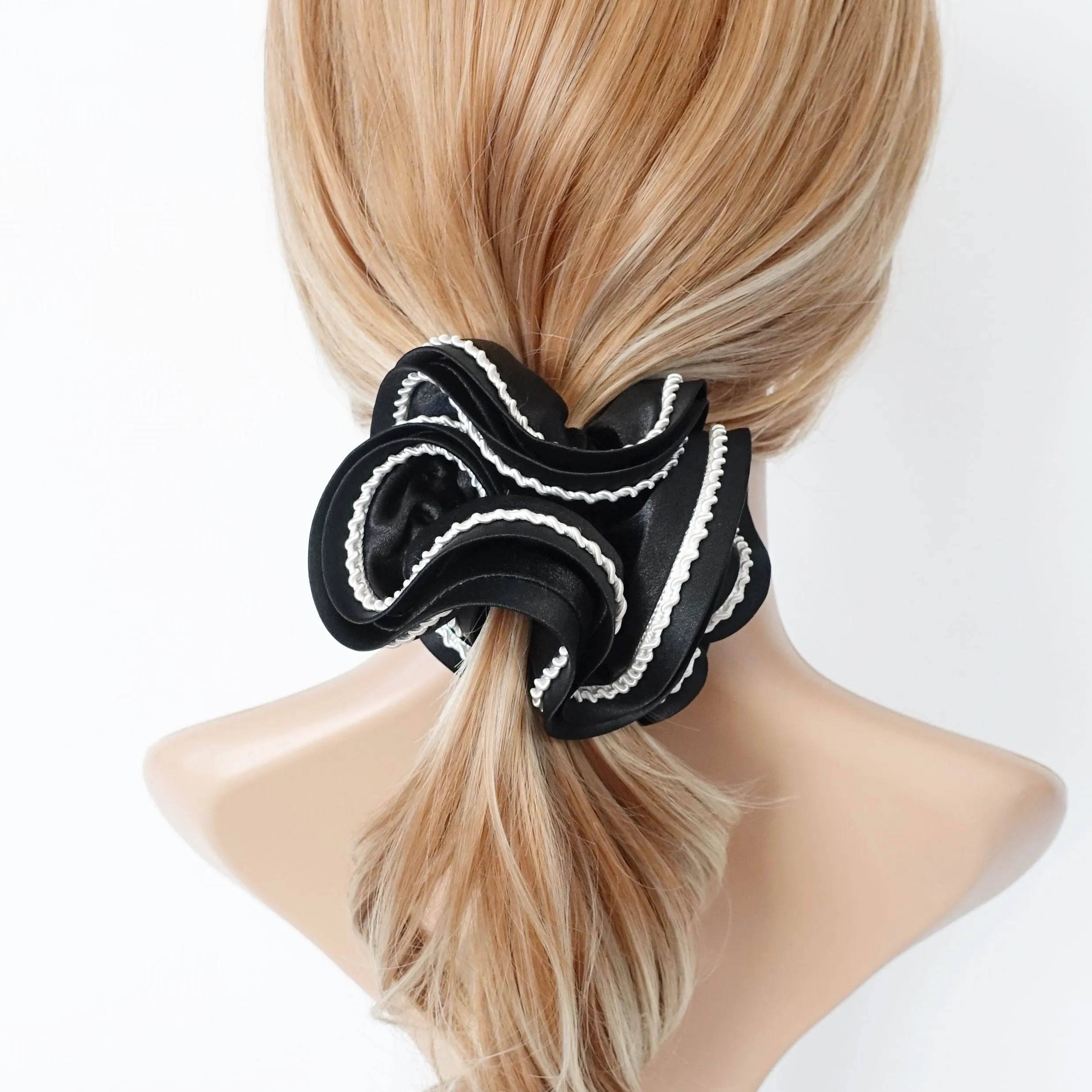 waved thread decorated satin scrunchies women hair elastic scrunchy