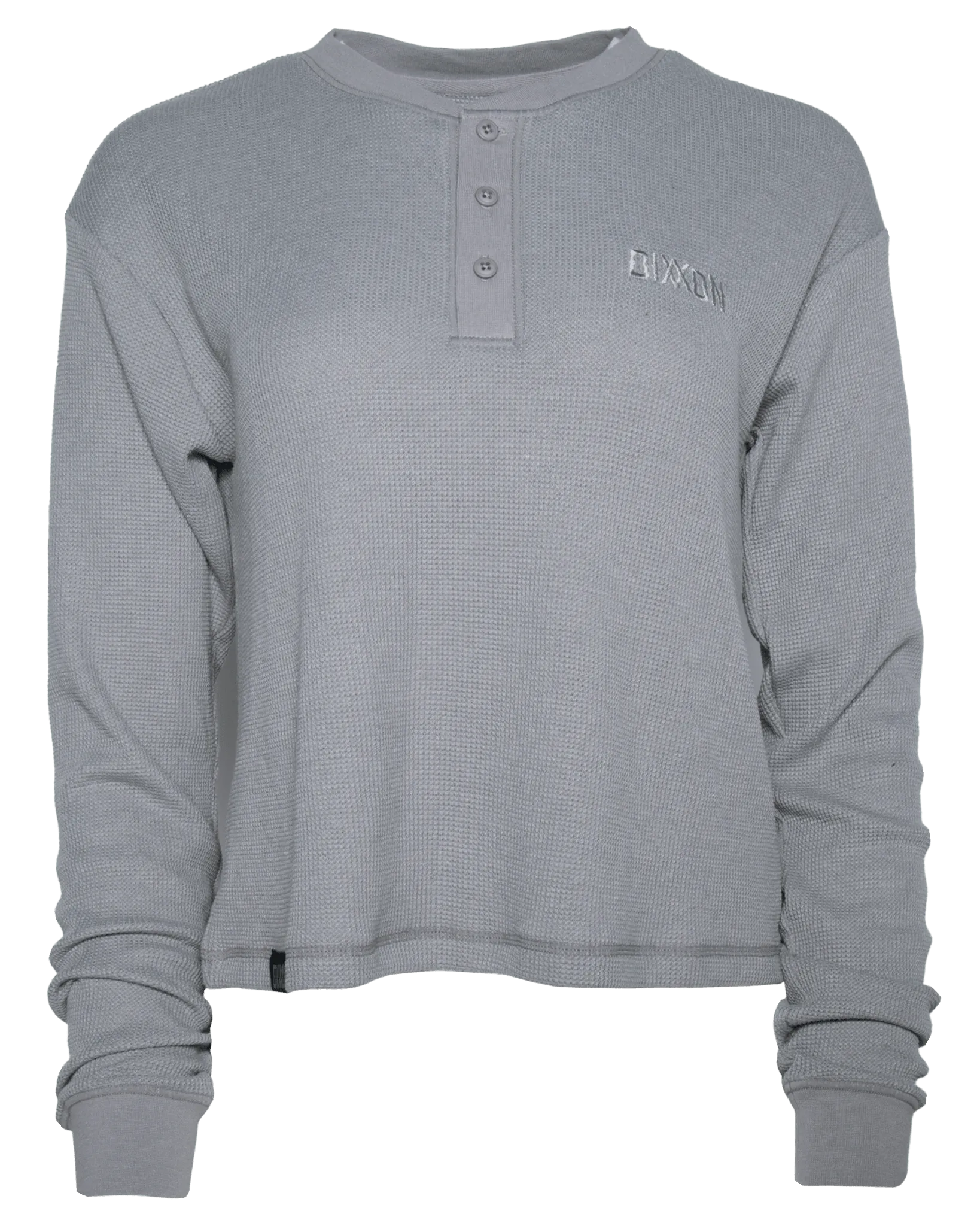 Women's Waffle Knit Long Sleeve Crop Tee - Light Gray