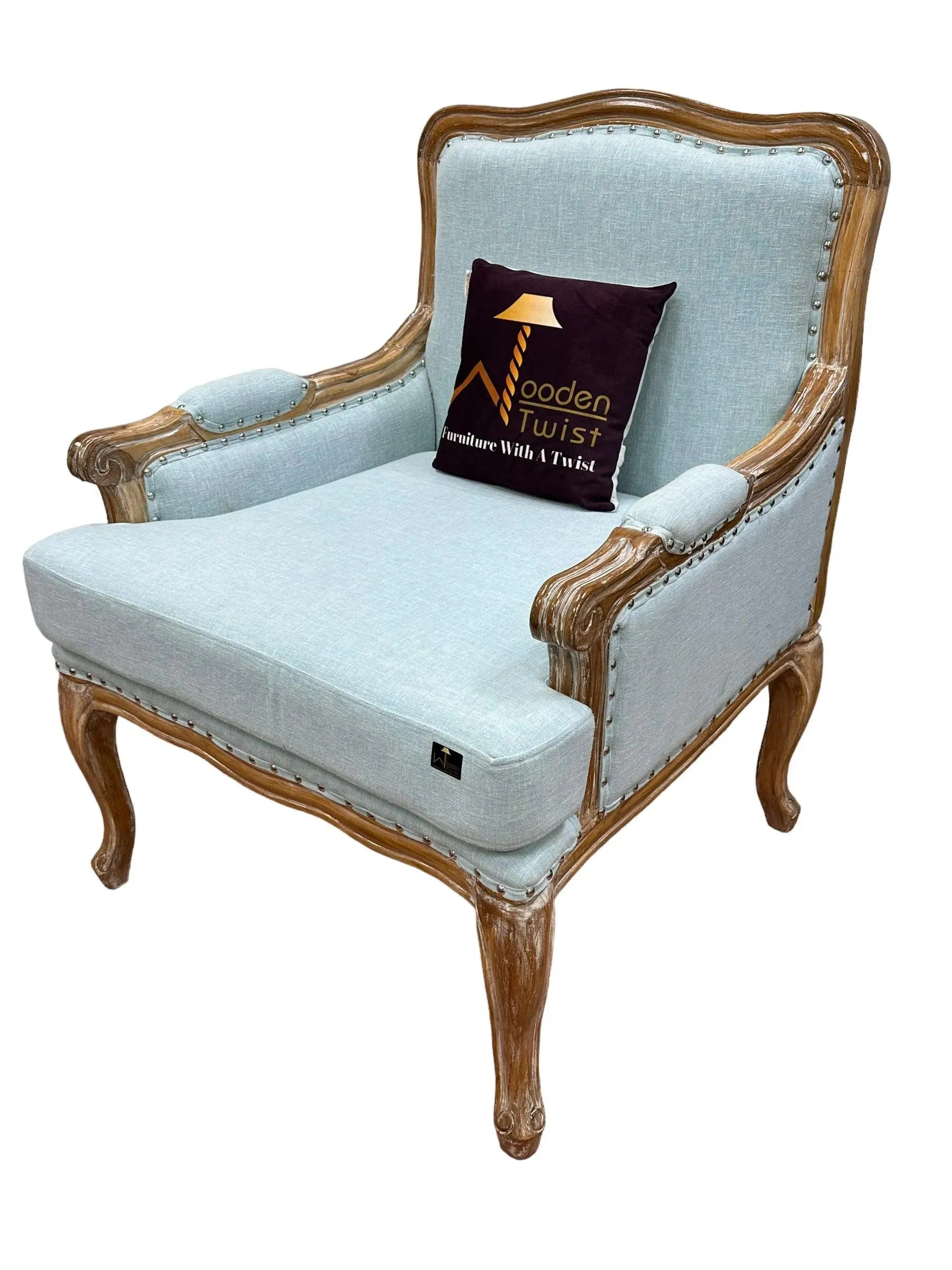Wooden Bransford Arm Chair (Light Blue)