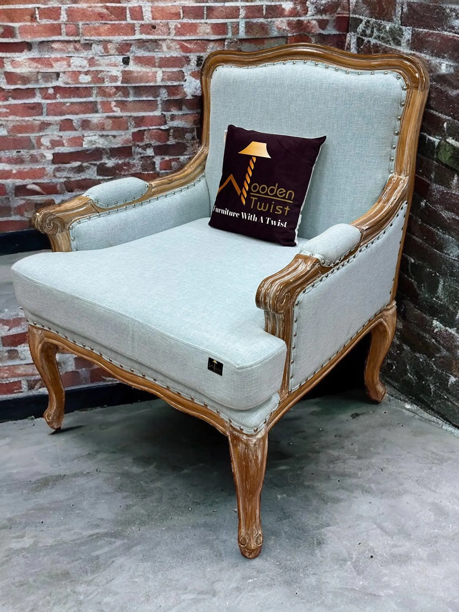 Wooden Bransford Arm Chair (Light Blue)