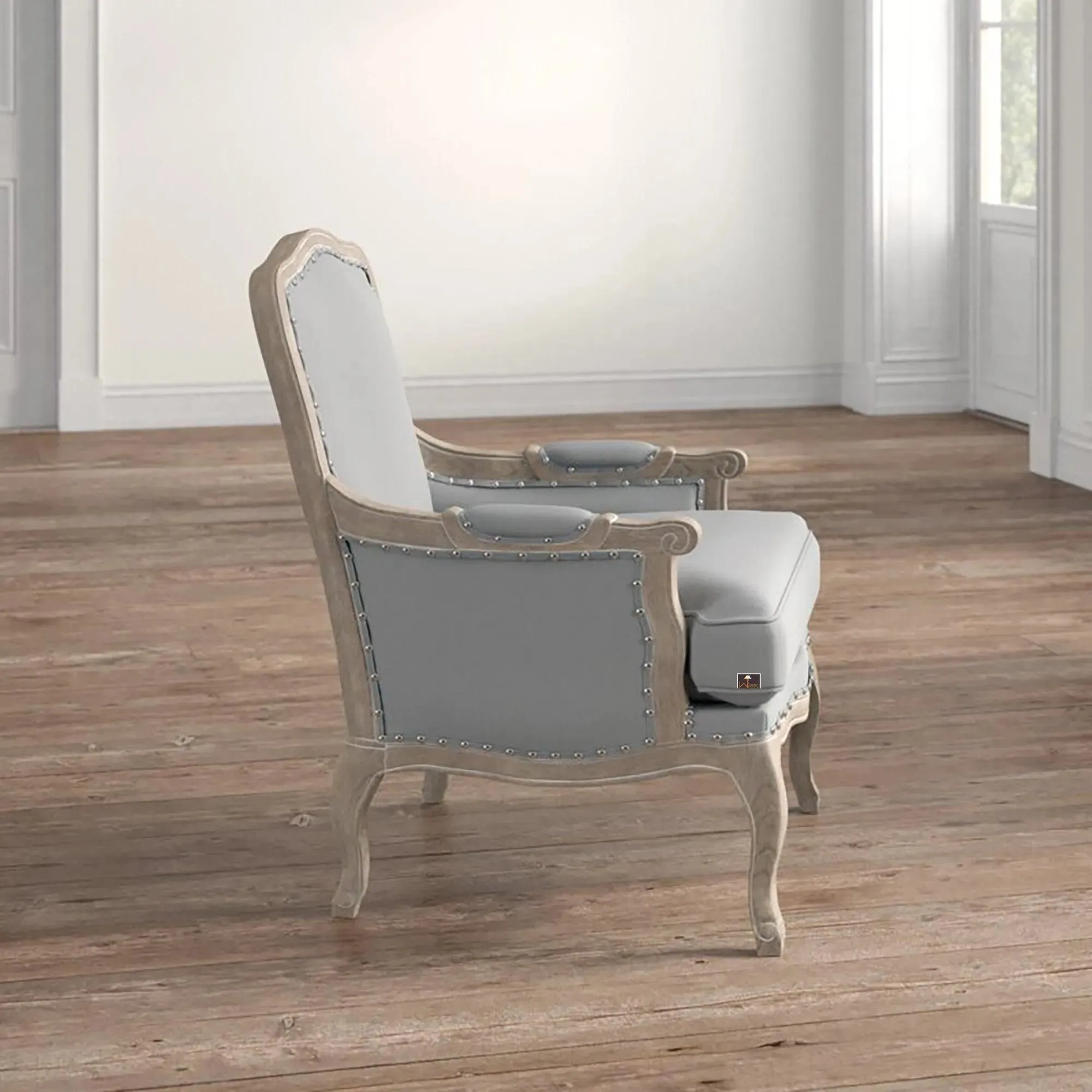 Wooden Bransford Arm Chair (Taupe Polyester)
