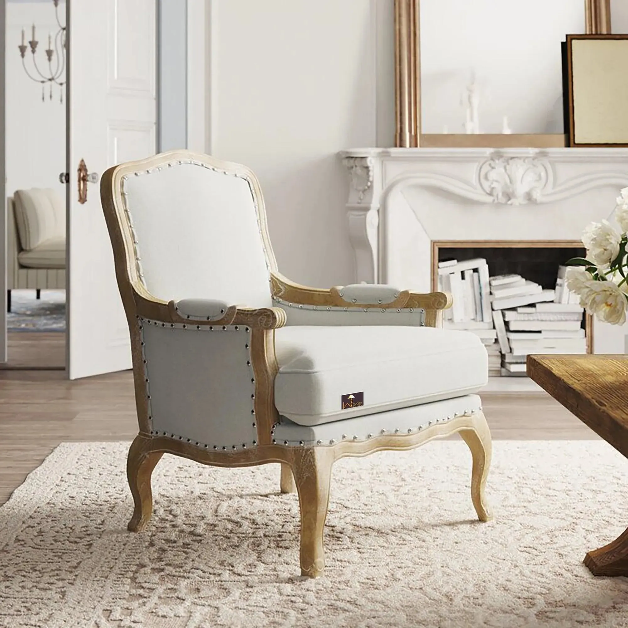 Wooden Bransford Arm Chair (Taupe Polyester)