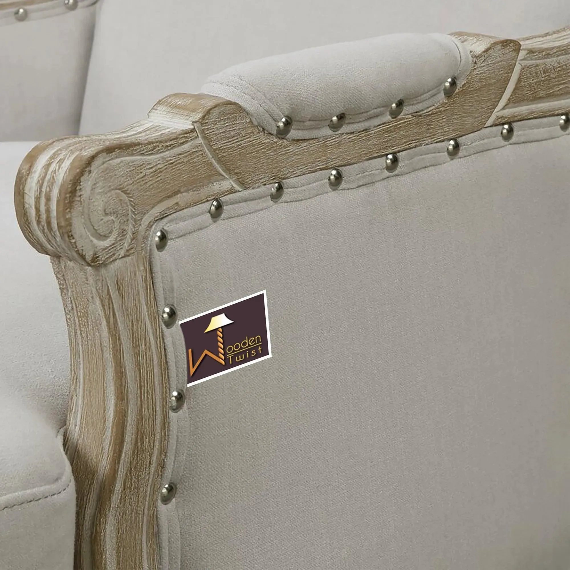 Wooden Bransford Arm Chair (Taupe Polyester)