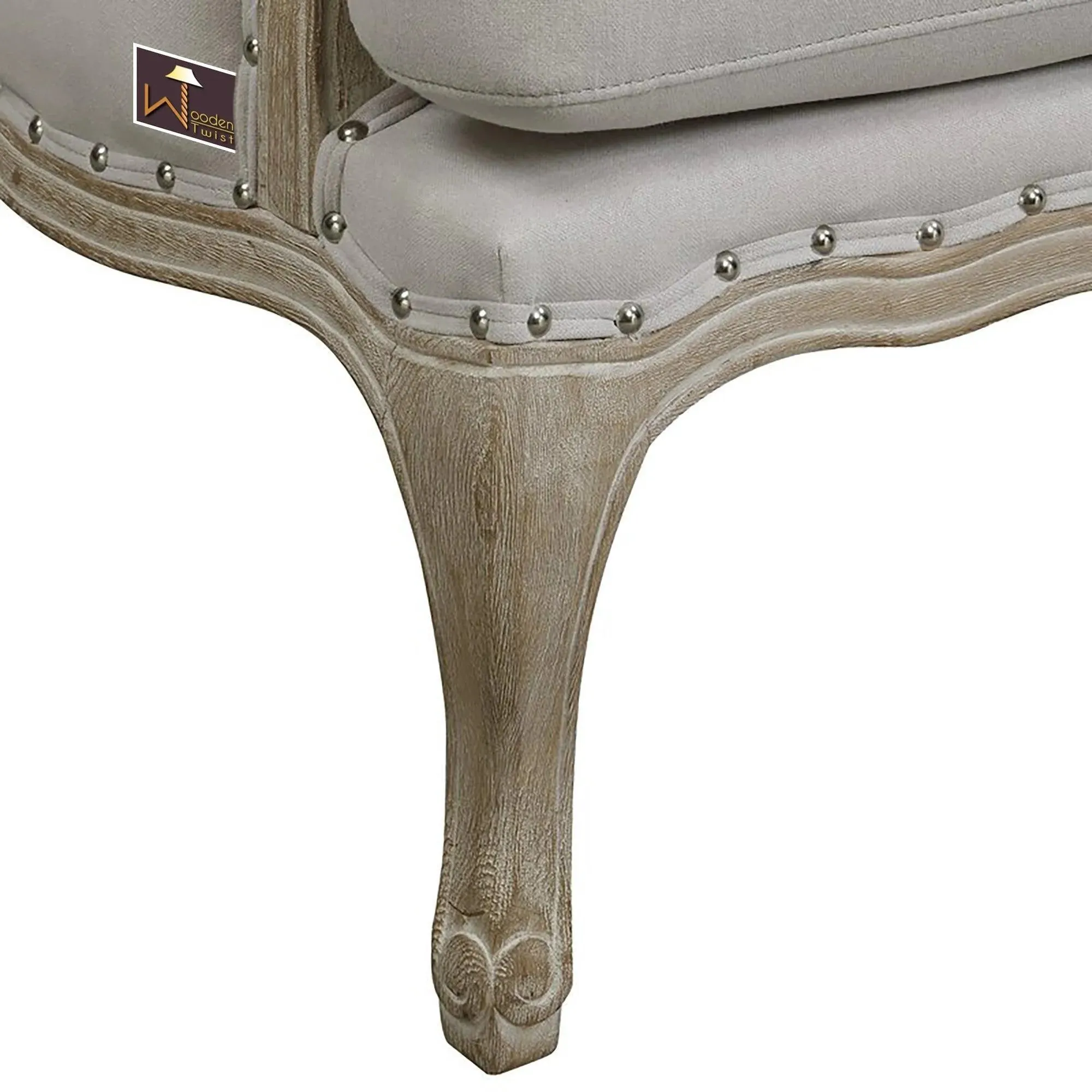Wooden Bransford Arm Chair (Taupe Polyester)