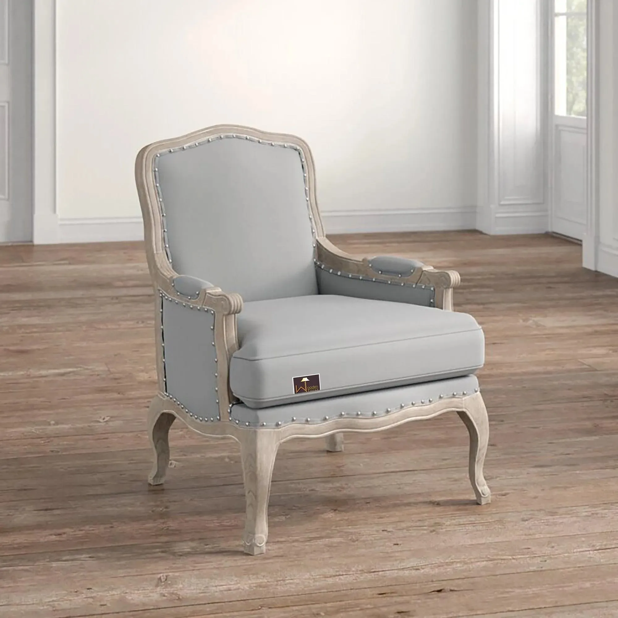 Wooden Bransford Arm Chair (Taupe Polyester)