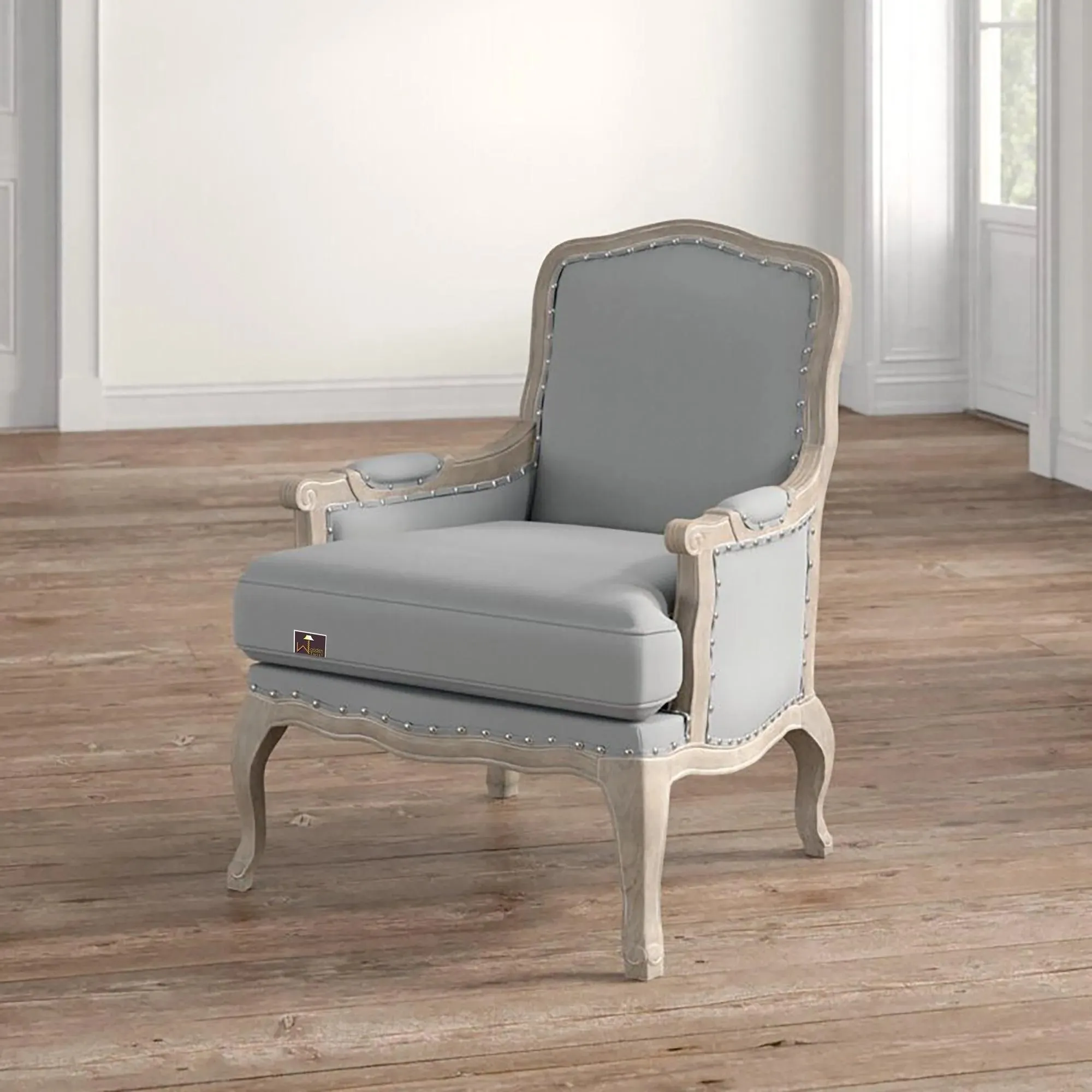 Wooden Bransford Arm Chair (Taupe Polyester)