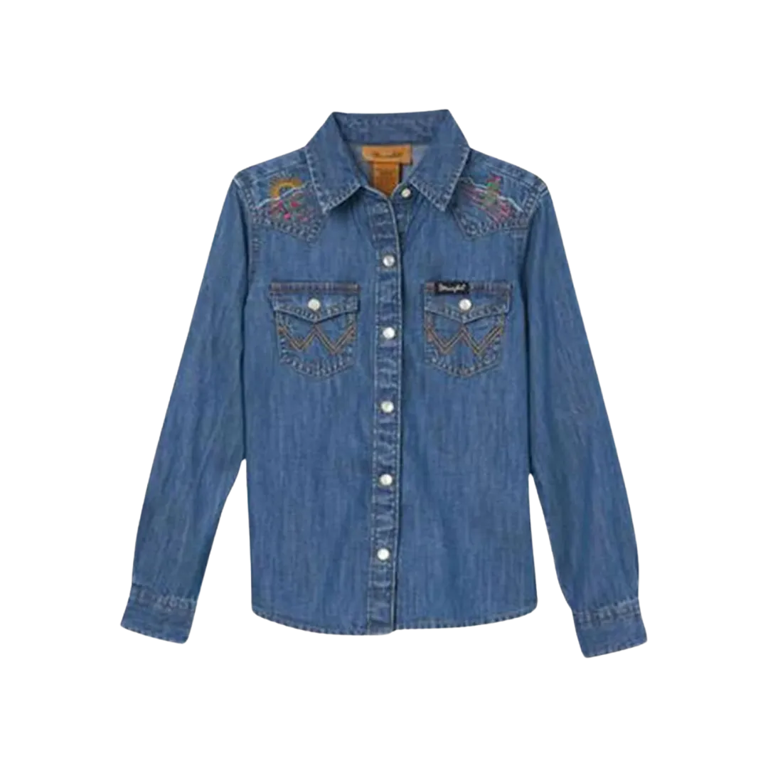 Wrangler Girls Long Sleeve Embroidered Western Denim Shirt